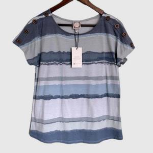 Tru Self Abstract Stripe Dolman T-Shirt with Button Shoulder Women’s Size S